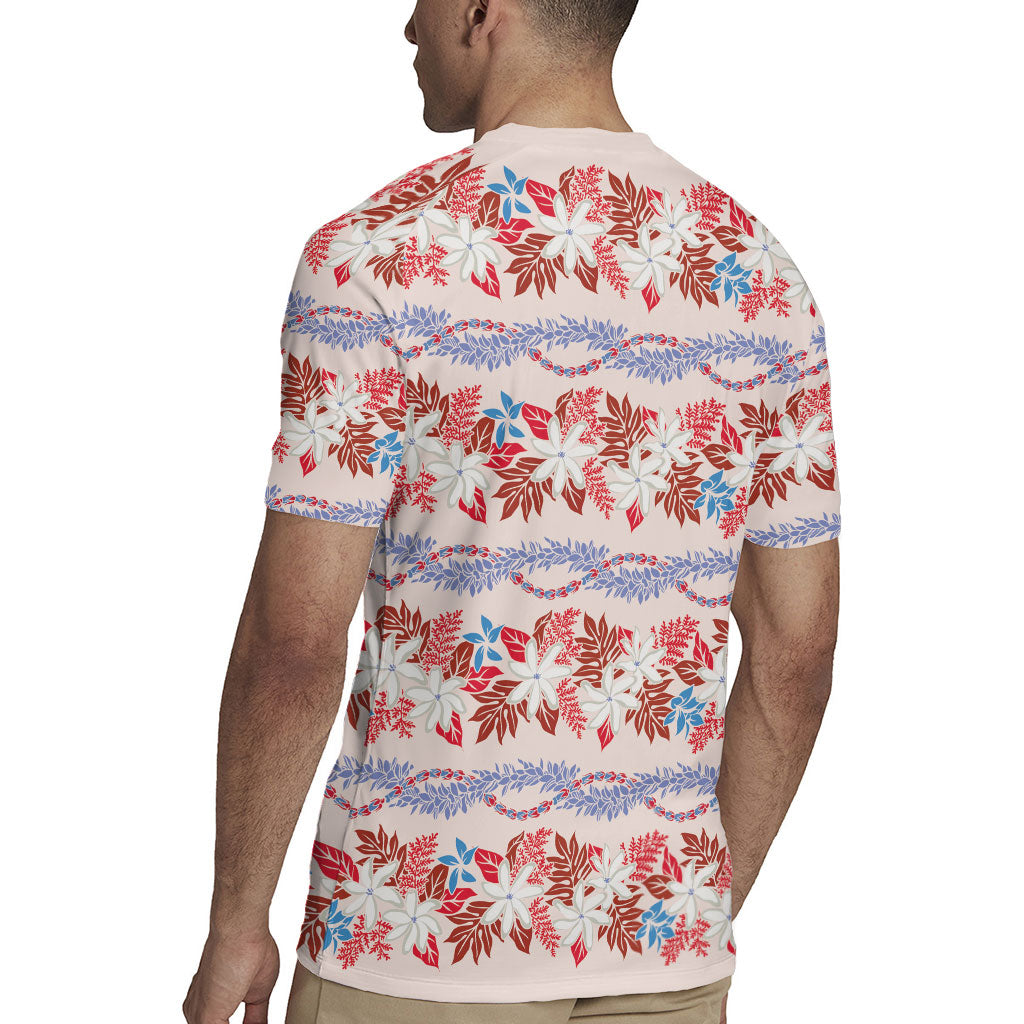 Monstera Tiare Plumeria Lei Pattern Rugby Jersey Red Version LT01 - Polynesian Pride