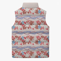 Monstera Tiare Plumeria Lei Pattern Sleeveless Puffer Jacket Red Version LT01 - Polynesian Pride