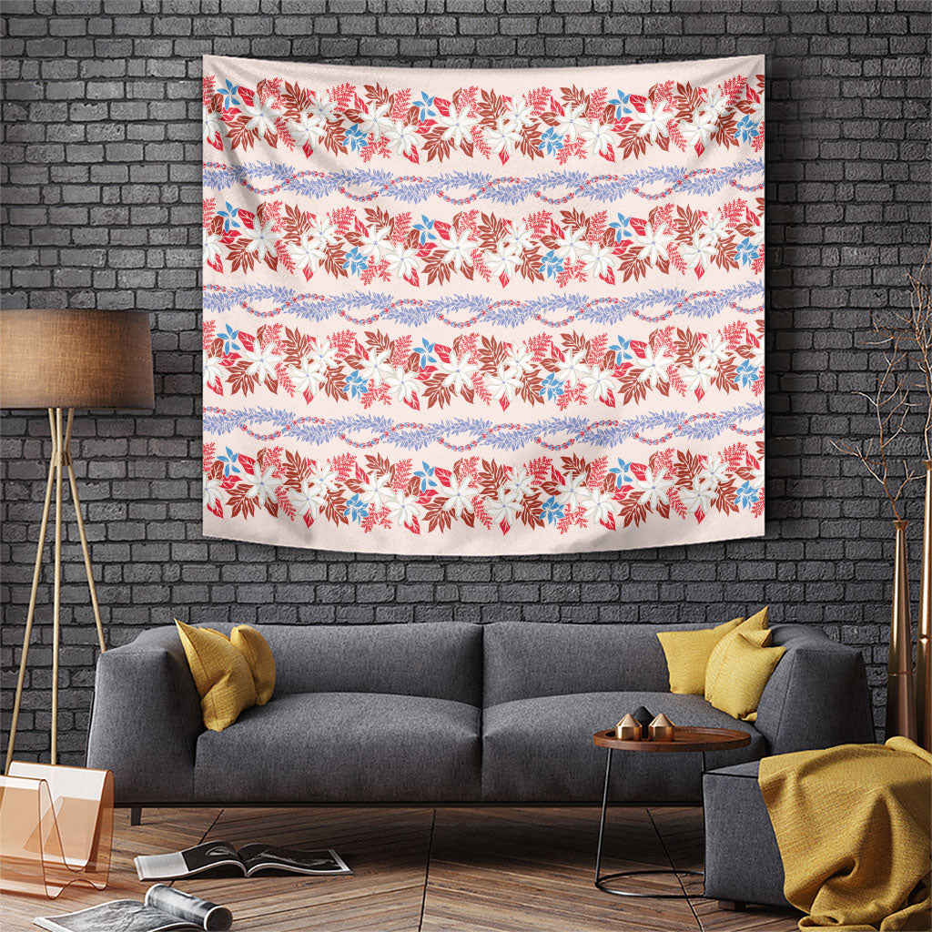 Monstera Tiare Plumeria Lei Pattern Tapestry Red Version LT01 Red - Polynesian Pride
