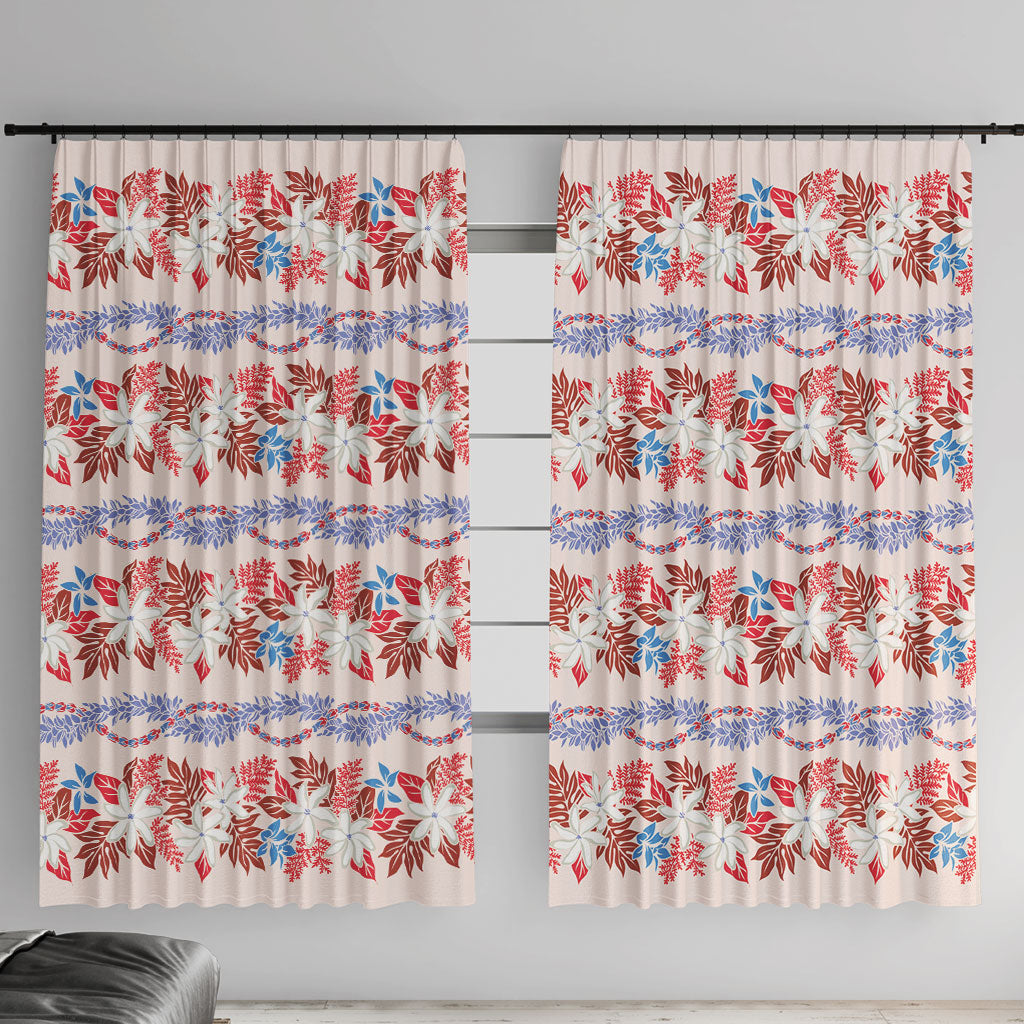 Monstera Tiare Plumeria Lei Pattern Window Curtain Red Version LT01 With Hooks Red - Polynesian Pride