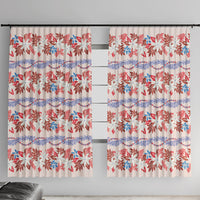 Monstera Tiare Plumeria Lei Pattern Window Curtain Red Version LT01 With Hooks Red - Polynesian Pride