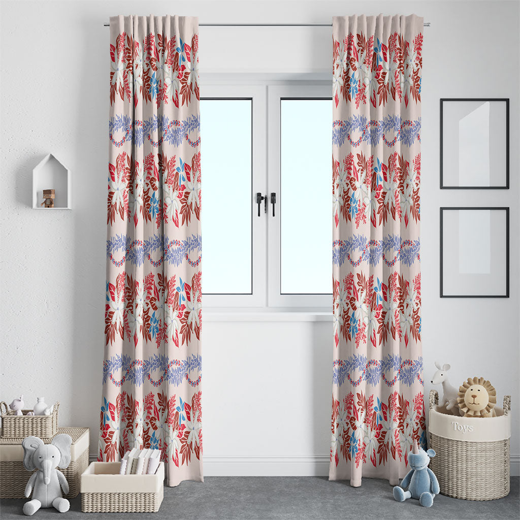 Monstera Tiare Plumeria Lei Pattern Window Curtain Red Version LT01 - Polynesian Pride