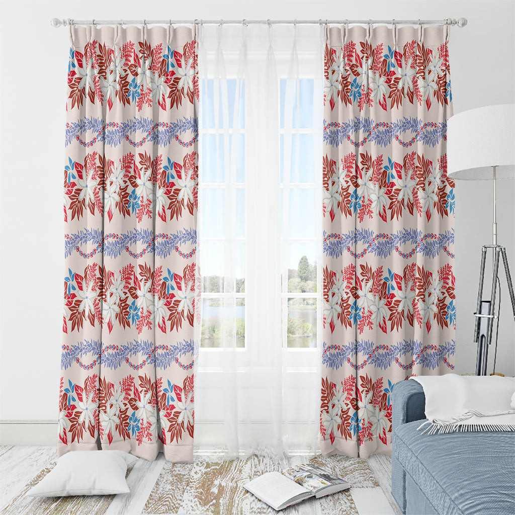 Monstera Tiare Plumeria Lei Pattern Window Curtain Red Version LT01 - Polynesian Pride