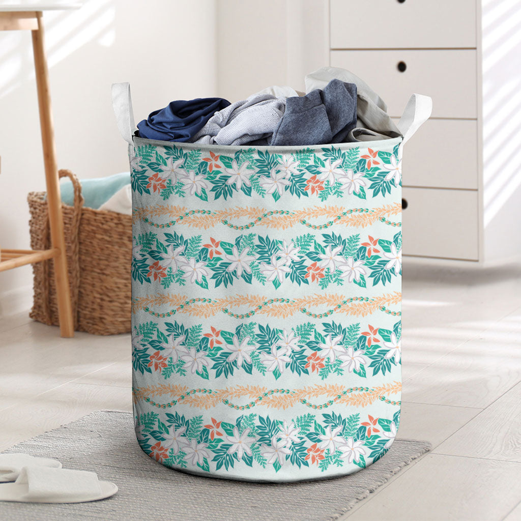 Monstera Tiare Plumeria Lei Pattern Laundry Basket Teal Version LT01 Teal - Polynesian Pride