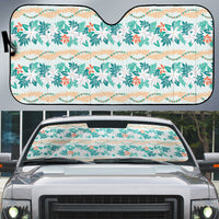 Monstera Tiare Plumeria Lei Pattern Auto Sun Shade Teal Version