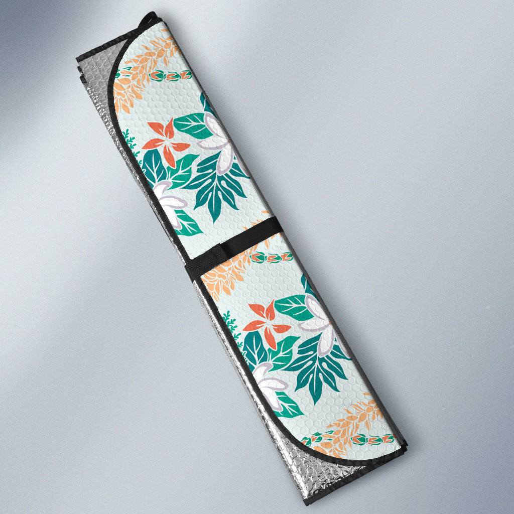 Monstera Tiare Plumeria Lei Pattern Auto Sun Shade Teal Version