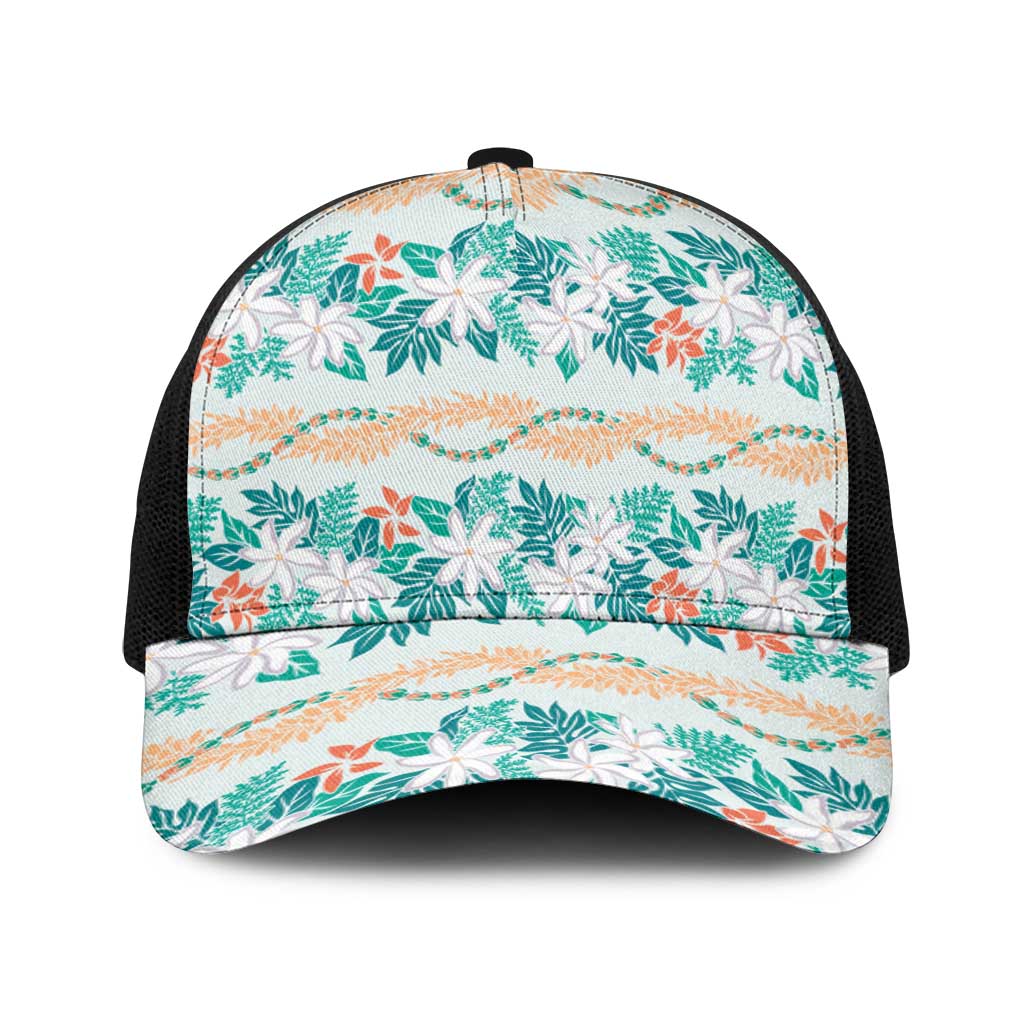 Monstera Tiare Plumeria Lei Pattern Baseball Net Cap Teal Version LT01 One Size Black Teal - Polynesian Pride