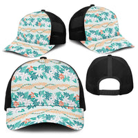 Monstera Tiare Plumeria Lei Pattern Baseball Net Cap Teal Version LT01 - Polynesian Pride