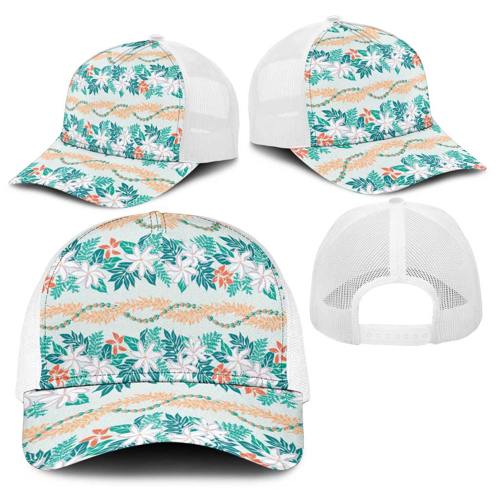 Monstera Tiare Plumeria Lei Pattern Baseball Net Cap Teal Version LT01 - Polynesian Pride