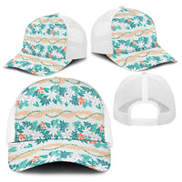 Monstera Tiare Plumeria Lei Pattern Baseball Net Cap Teal Version LT01 - Polynesian Pride