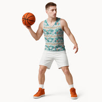 Monstera Tiare Plumeria Lei Pattern Basketball Jersey Teal Version LT01 - Polynesian Pride