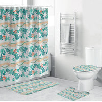 Monstera Tiare Plumeria Lei Pattern Bathroom Set Teal Version