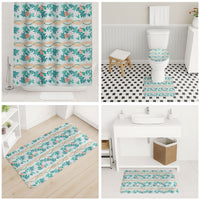 Monstera Tiare Plumeria Lei Pattern Bathroom Set Teal Version