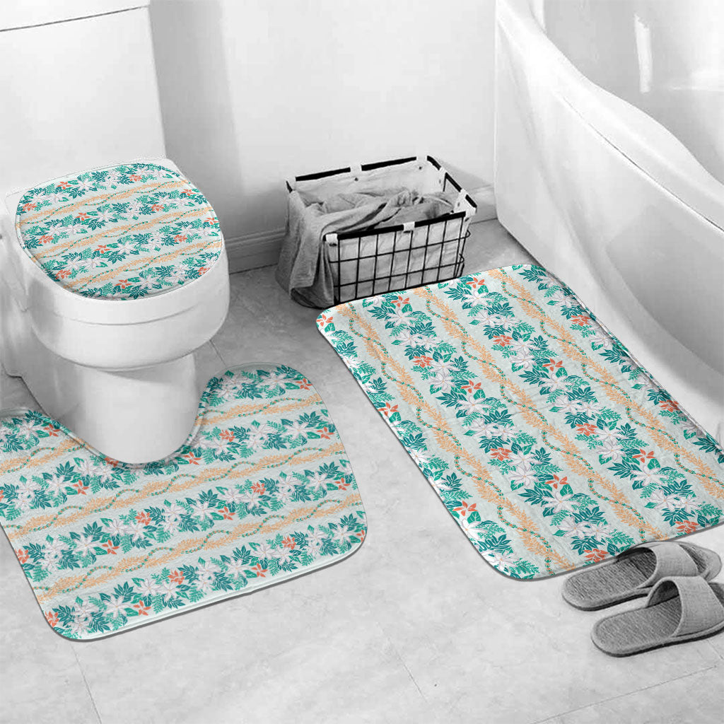 Monstera Tiare Plumeria Lei Pattern Bathroom Set Teal Version
