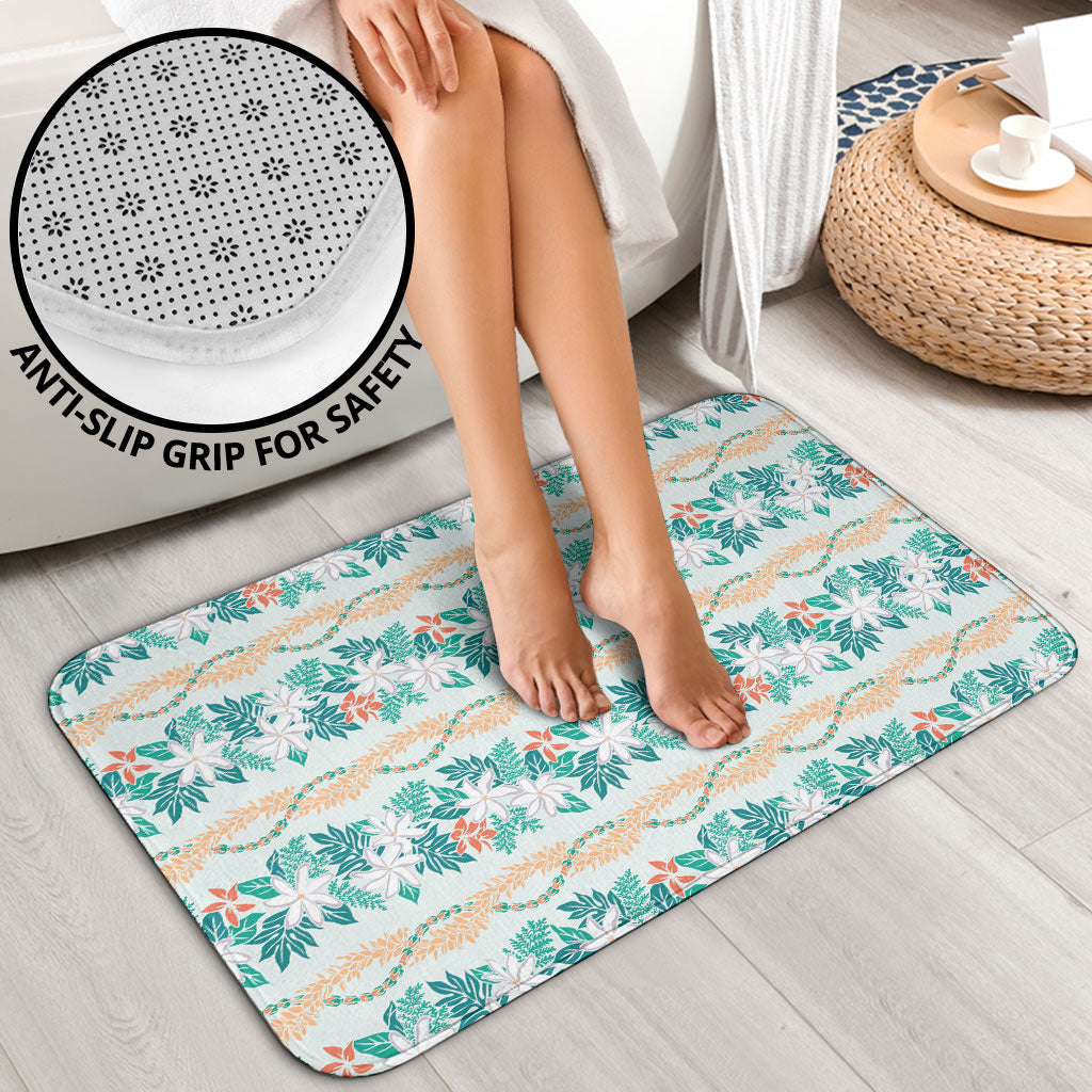 Monstera Tiare Plumeria Lei Pattern Bathroom Set Teal Version