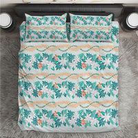 Monstera Tiare Plumeria Lei Pattern Bedding Set Teal Version