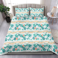 Monstera Tiare Plumeria Lei Pattern Bedding Set Teal Version