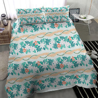 Monstera Tiare Plumeria Lei Pattern Bedding Set Teal Version