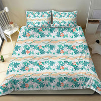Monstera Tiare Plumeria Lei Pattern Bedding Set Teal Version