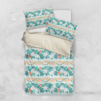 Monstera Tiare Plumeria Lei Pattern Bedding Set Teal Version