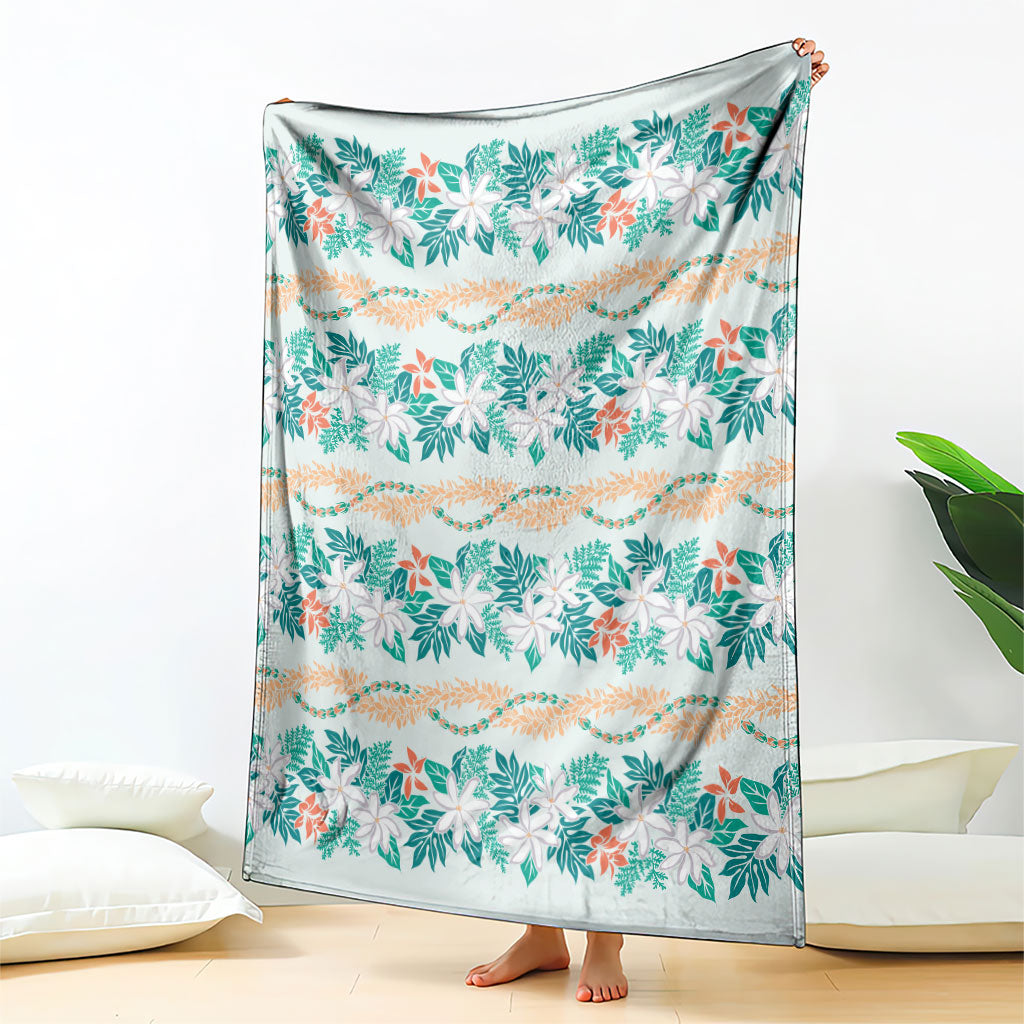 Monstera Tiare Plumeria Lei Pattern Blanket Teal Version LT01 - Polynesian Pride