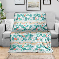 Monstera Tiare Plumeria Lei Pattern Blanket Teal Version LT01 - Polynesian Pride