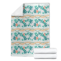 Monstera Tiare Plumeria Lei Pattern Blanket Teal Version LT01 - Polynesian Pride