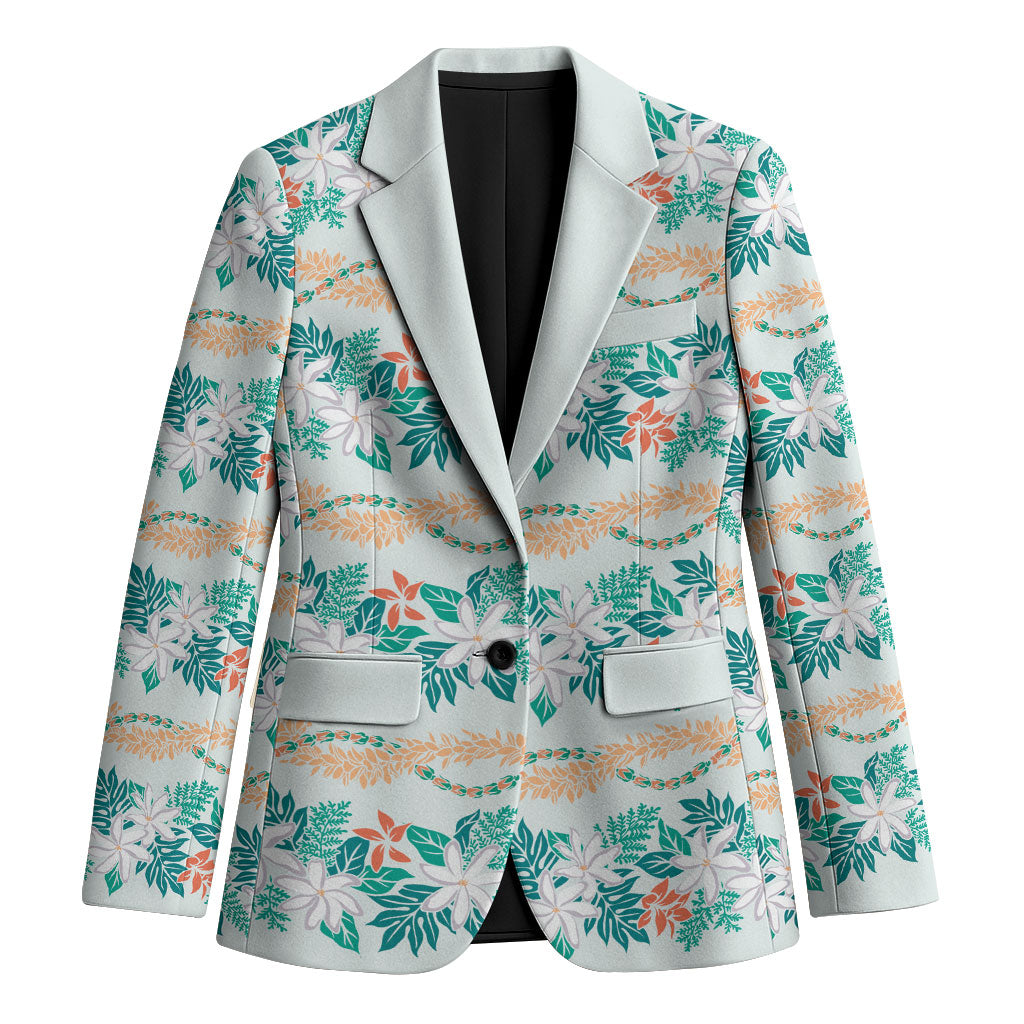 Monstera Tiare Plumeria Lei Pattern Blazer Teal Version