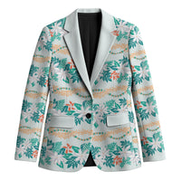 Monstera Tiare Plumeria Lei Pattern Blazer Teal Version