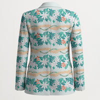 Monstera Tiare Plumeria Lei Pattern Blazer Teal Version