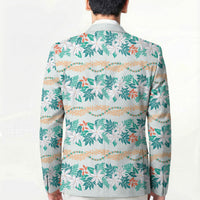 Monstera Tiare Plumeria Lei Pattern Blazer Teal Version