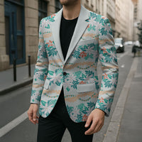 Monstera Tiare Plumeria Lei Pattern Blazer Teal Version