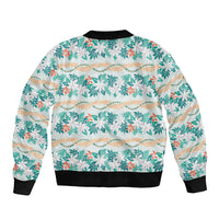 Monstera Tiare Plumeria Lei Pattern Bomber Jacket Teal Version LT01 - Polynesian Pride