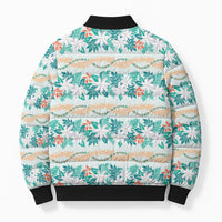 Monstera Tiare Plumeria Lei Pattern Bomber Puffer Jacket Teal Version