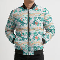 Monstera Tiare Plumeria Lei Pattern Bomber Puffer Jacket Teal Version