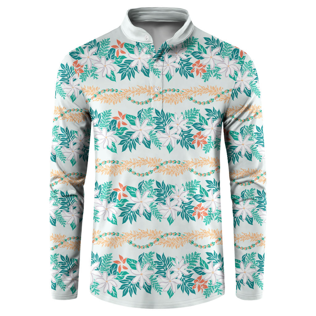 Monstera Tiare Plumeria Lei Pattern Button Sweatshirt Teal Version