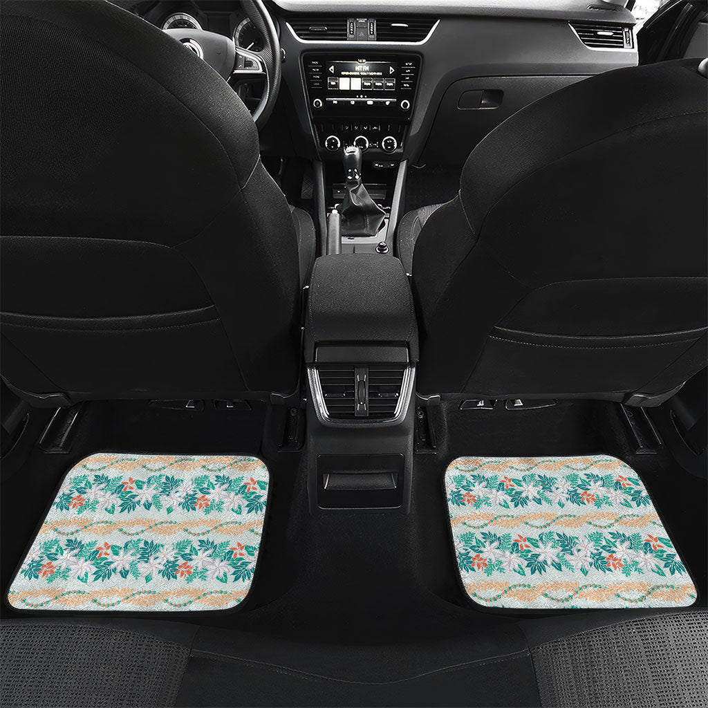 Monstera Tiare Plumeria Lei Pattern Car Mats Teal Version LT01 Set 2pcs - Back Teal - Polynesian Pride