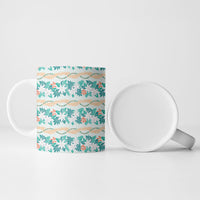Monstera Tiare Plumeria Lei Pattern Ceramic Mug Teal Version