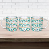 Monstera Tiare Plumeria Lei Pattern Ceramic Mug Teal Version