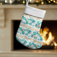 Monstera Tiare Plumeria Lei Pattern Christmas Stocking Teal Version LT01 Set of 2 Teal - Polynesian Pride