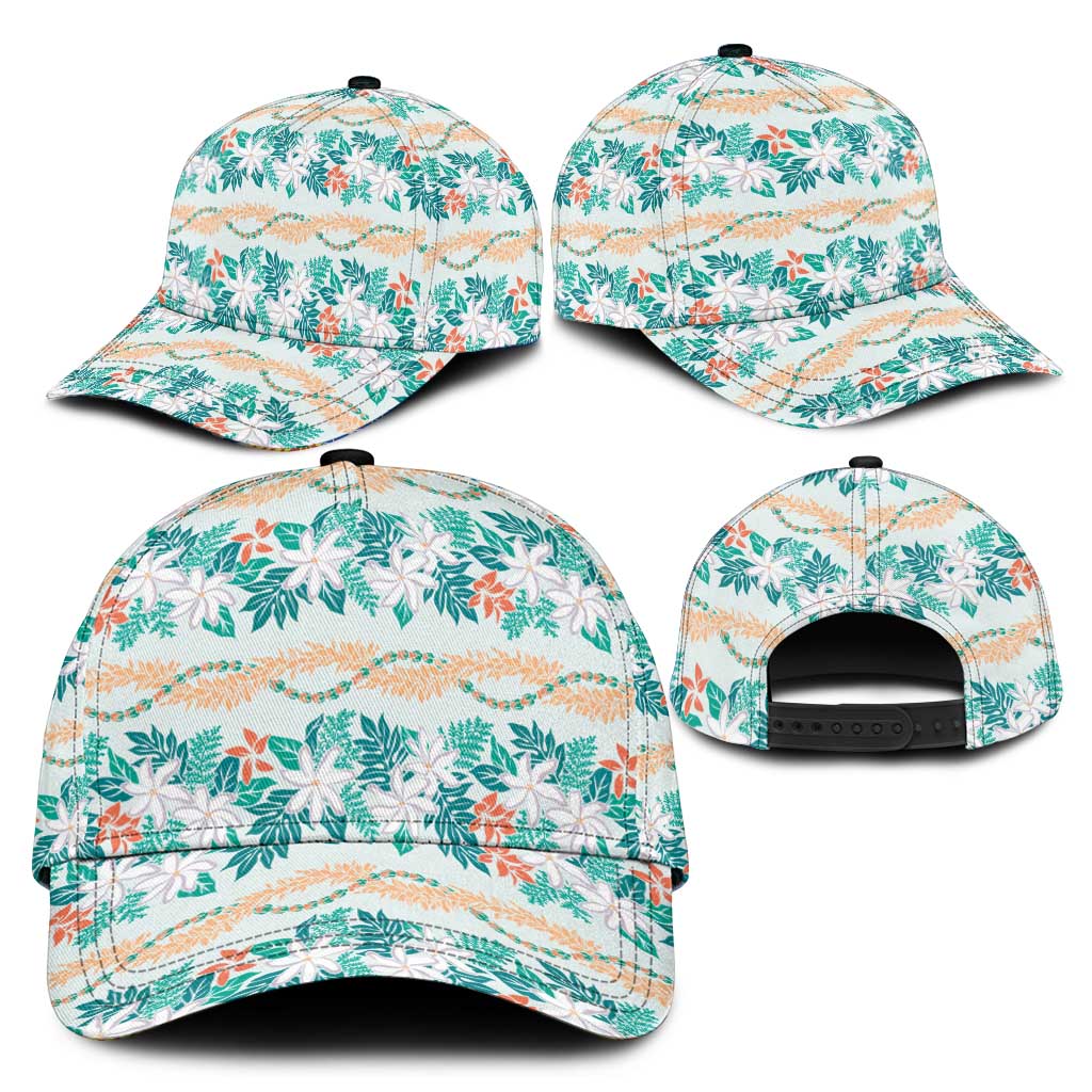 Monstera Tiare Plumeria Lei Pattern Classic Cap Teal Version LT01 - Polynesian Pride