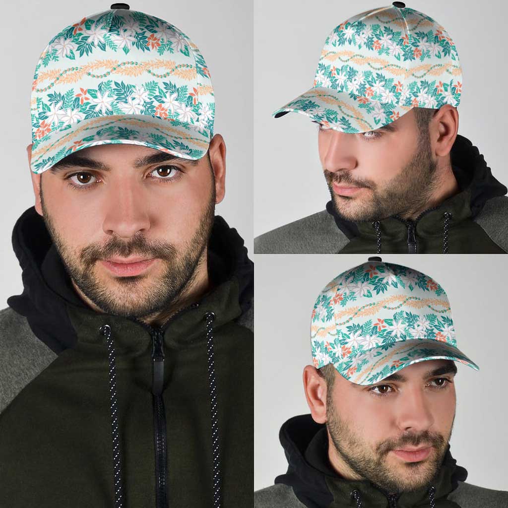 Monstera Tiare Plumeria Lei Pattern Classic Cap Teal Version LT01 - Polynesian Pride