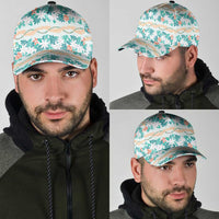 Monstera Tiare Plumeria Lei Pattern Classic Cap Teal Version LT01 - Polynesian Pride
