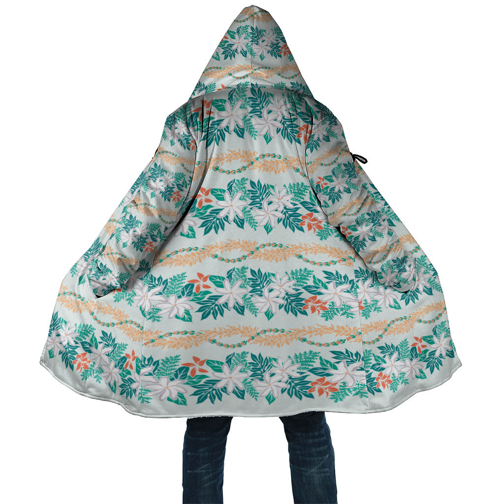 Monstera Tiare Plumeria Lei Pattern Cloak Teal Version