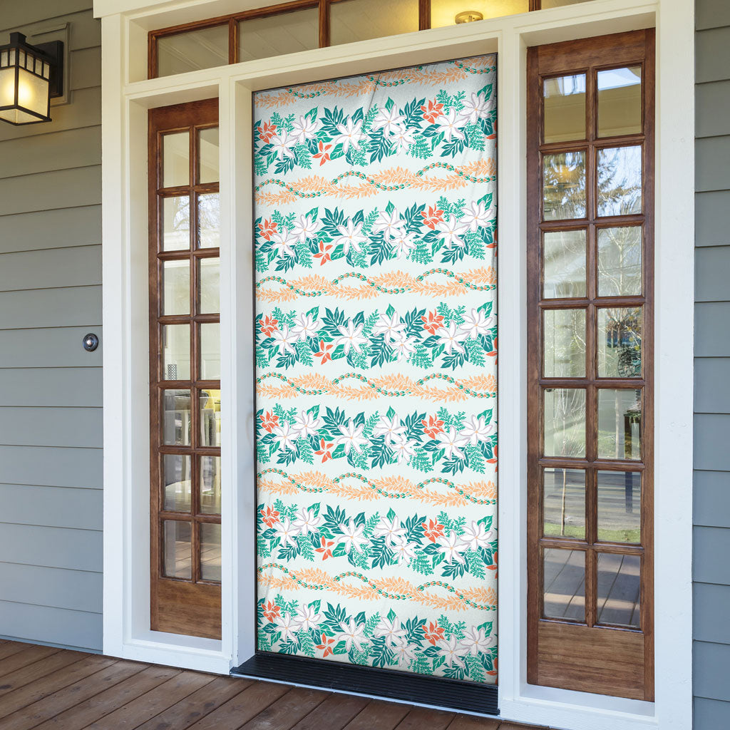 Monstera Tiare Plumeria Lei Pattern Door Cover Teal Version LT01 - Polynesian Pride