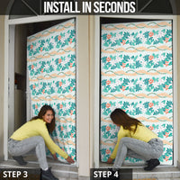 Monstera Tiare Plumeria Lei Pattern Door Cover Teal Version LT01 - Polynesian Pride