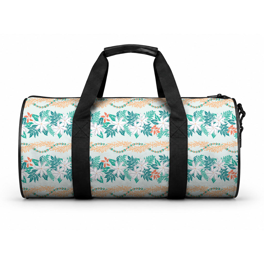 Monstera Tiare Plumeria Lei Pattern Duffle Bag Teal Version