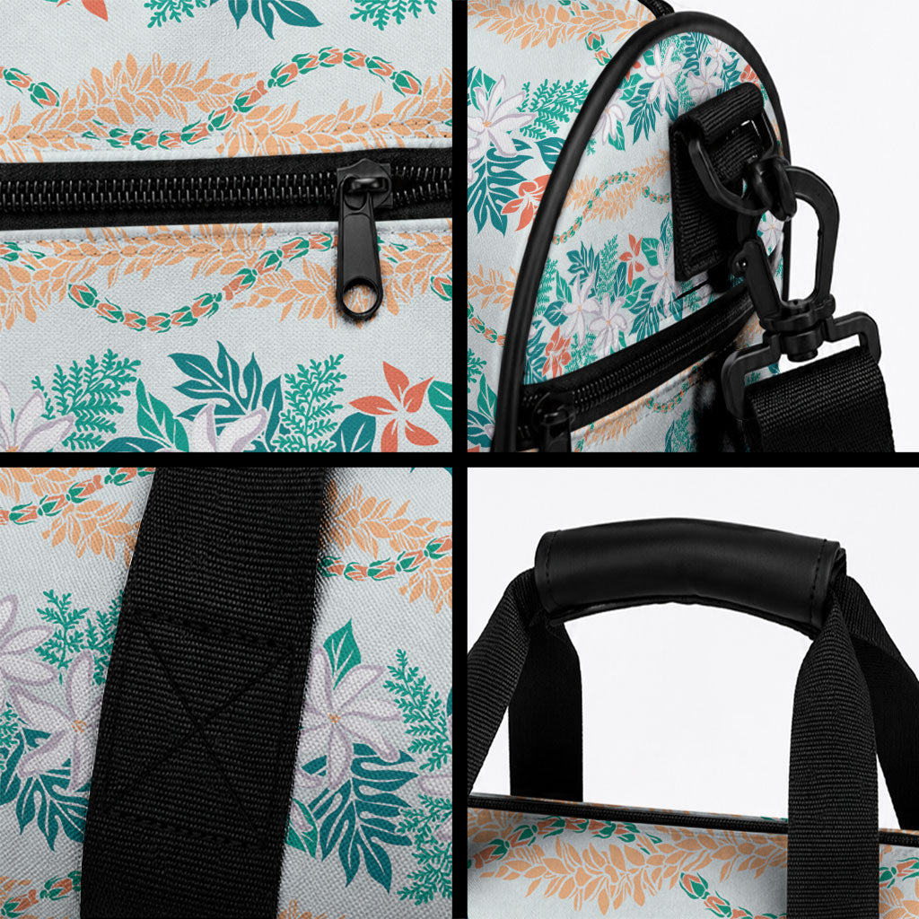 Monstera Tiare Plumeria Lei Pattern Duffle Bag Teal Version