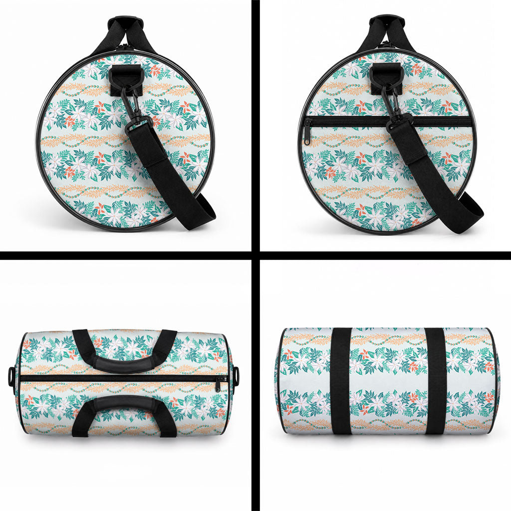 Monstera Tiare Plumeria Lei Pattern Duffle Bag Teal Version