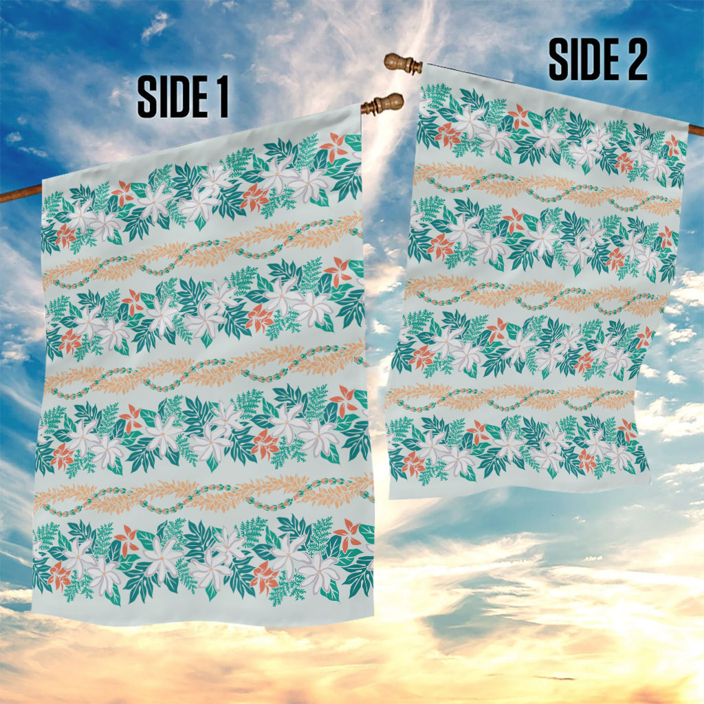 Monstera Tiare Plumeria Lei Pattern Garden Flag Teal Version LT01 - Polynesian Pride